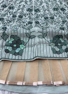 Light Green Faux Georgette Lehenga With Thread Dori Heavy Sequins Embroidery Work 5
