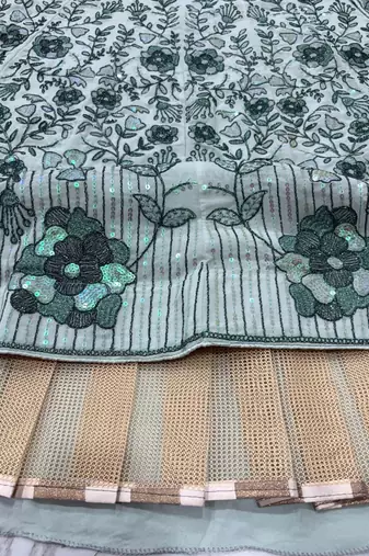 Light Green Faux Georgette Lehenga With Thread Dori Heavy Sequins Embroidery Work