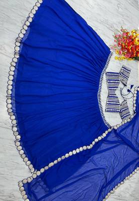 Blue Foil Mirror Work Georgette Lehenga Set With Dupatta 4
