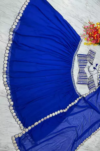 Blue Foil Mirror Work Georgette Lehenga Set With Dupatta