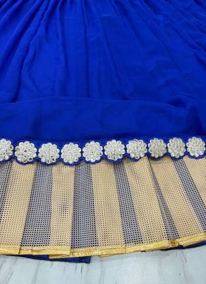 Blue Foil Mirror Work Georgette Lehenga Set With Dupatta 5
