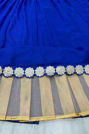 Blue Foil Mirror Work Georgette Lehenga Set With Dupatta