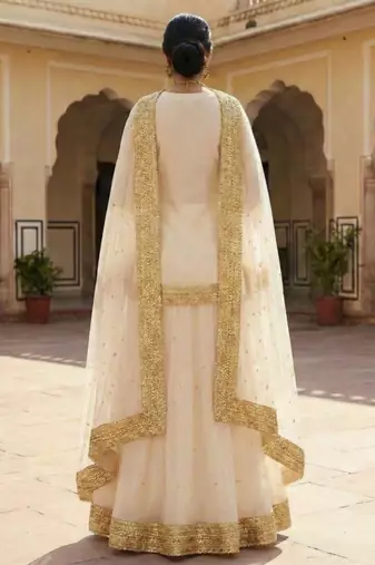 Ivory Anarkali lehenga with Gold Border