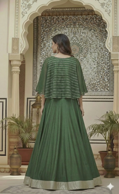 Deep Green Cape-Style Lehenga choli set 2