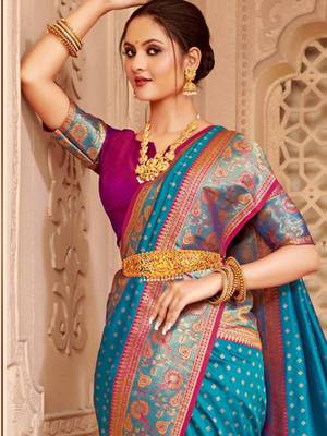 blue art silk saree with blouse piece 2
