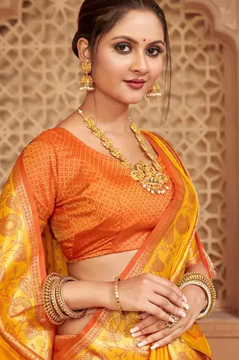 mustard art silk saree with blouse piece