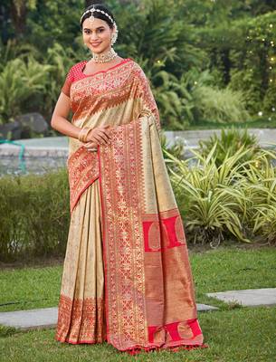gold banarasi saree with blouse piece  1