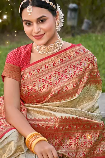 gold banarasi saree with blouse piece 