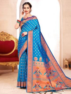 blue banarasi saree with blouse piece  1