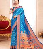 blue banarasi saree with blouse piece 