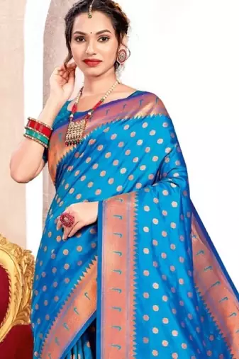 blue banarasi saree with blouse piece 