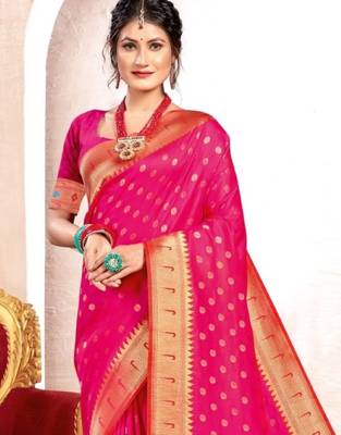 pink banarasi saree with blouse piece  2
