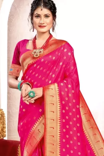 pink banarasi saree with blouse piece 