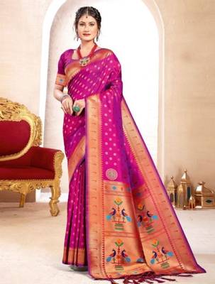 purple banarasi saree with blouse piece  1