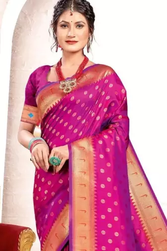 purple banarasi saree with blouse piece 