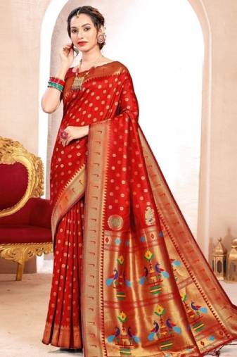 red banarasi saree with blouse piece 