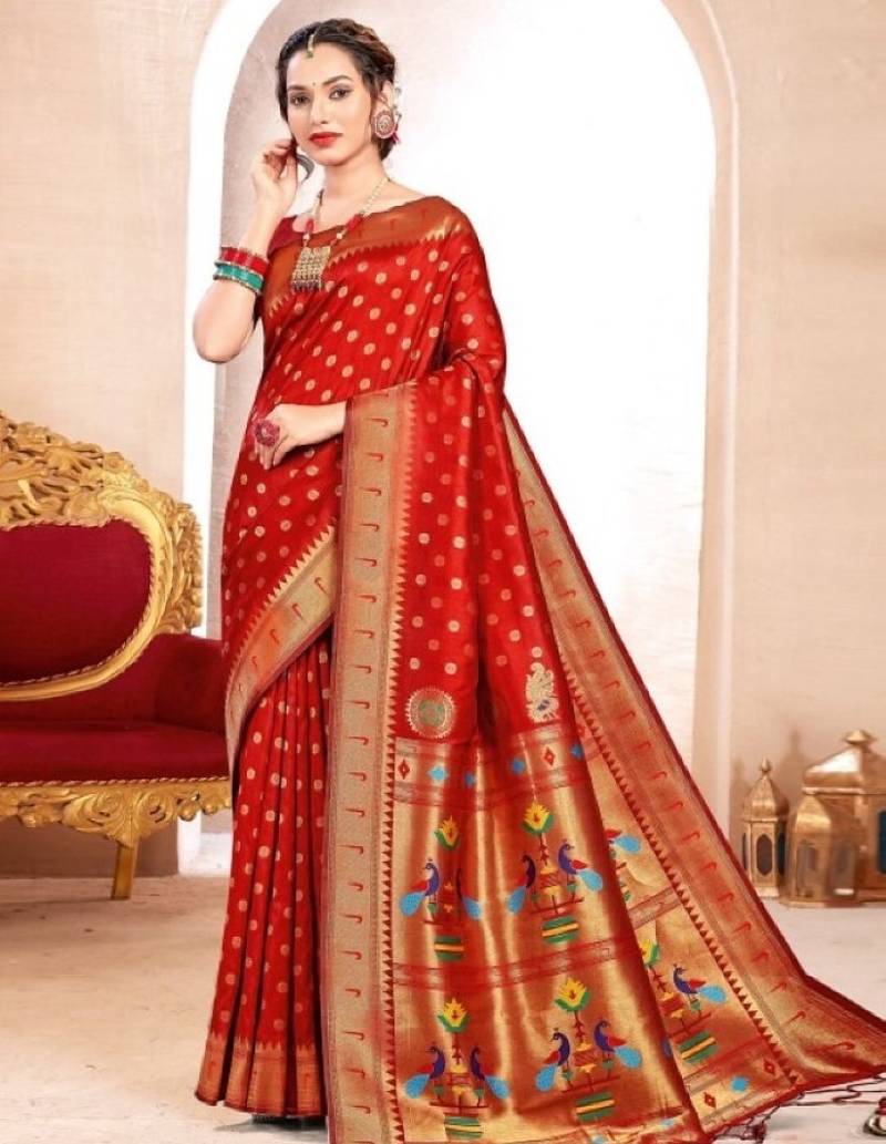 red banarasi saree with blouse piece 