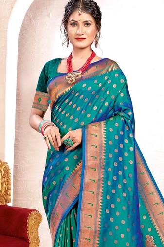 turquoise banarasi saree with blouse piece 
