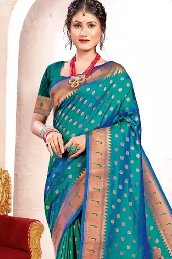 turquoise banarasi saree with blouse piece 