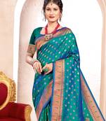 turquoise banarasi saree with blouse piece 
