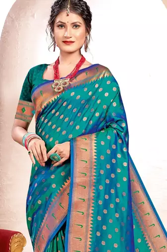 turquoise banarasi saree with blouse piece 
