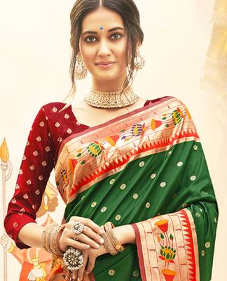d green art silk saree with blouse piece 2