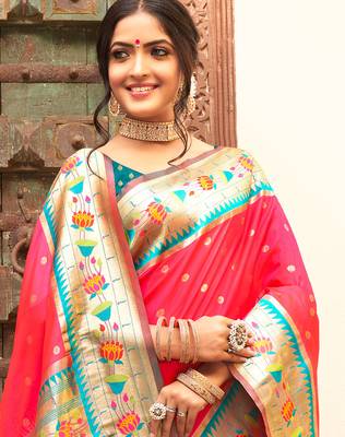 pink art silk saree with blouse piece 2
