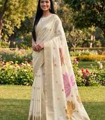 off white linen saree with blouse piece