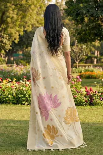 off white linen saree with blouse piece