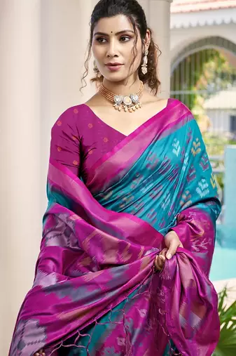 blue silk saree with blouse piece