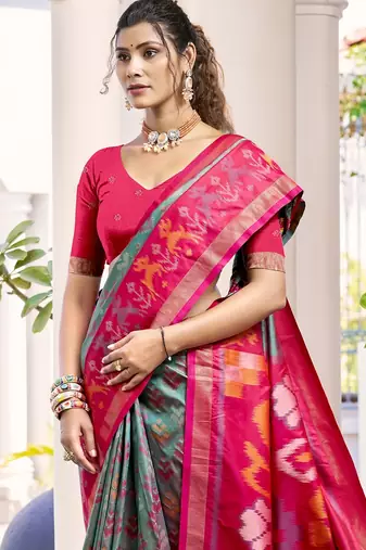 grey silk saree with blouse piece
