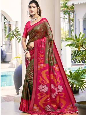 mehendi silk saree with blouse piece 1