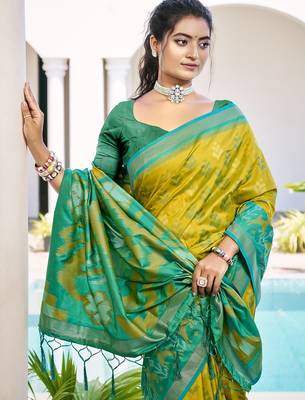 mustard silk saree with blouse piece 2
