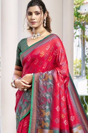 red silk saree with blouse piece