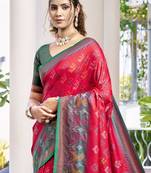 red silk saree with blouse piece