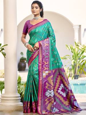 sea green silk saree with blouse piece 1