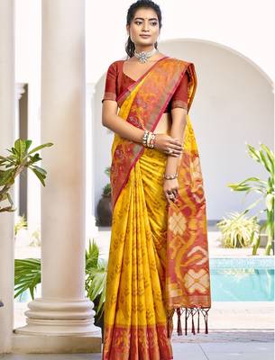 yellow silk saree with blouse piece 1
