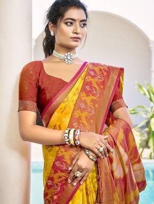 yellow silk saree with blouse piece 2