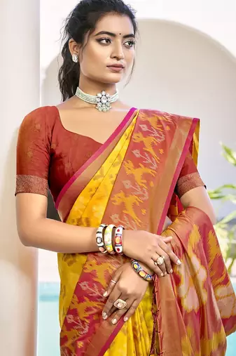 yellow silk saree with blouse piece