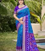 blue silk saree with blouse piece