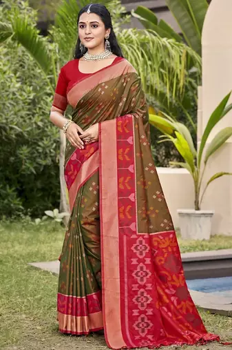 brown silk saree with blouse piece