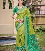 l green silk saree with blouse piece