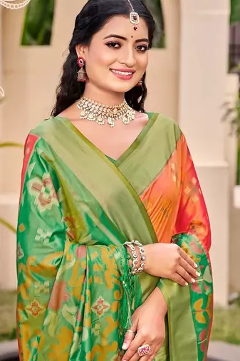 peach silk saree with blouse piece