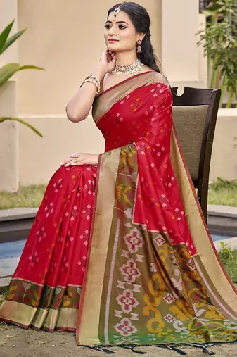 red silk saree with blouse piece