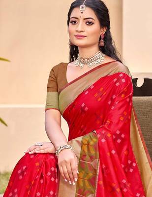 red silk saree with blouse piece 2