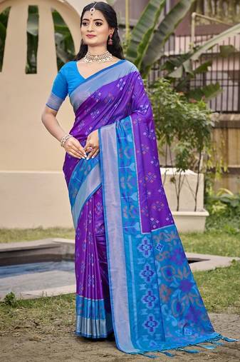 violet silk saree with blouse piece