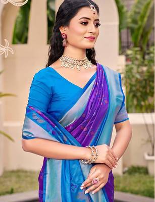 violet silk saree with blouse piece 2
