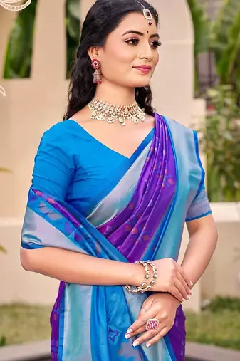violet silk saree with blouse piece