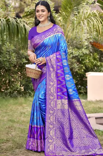 blue silk saree with blouse piece
