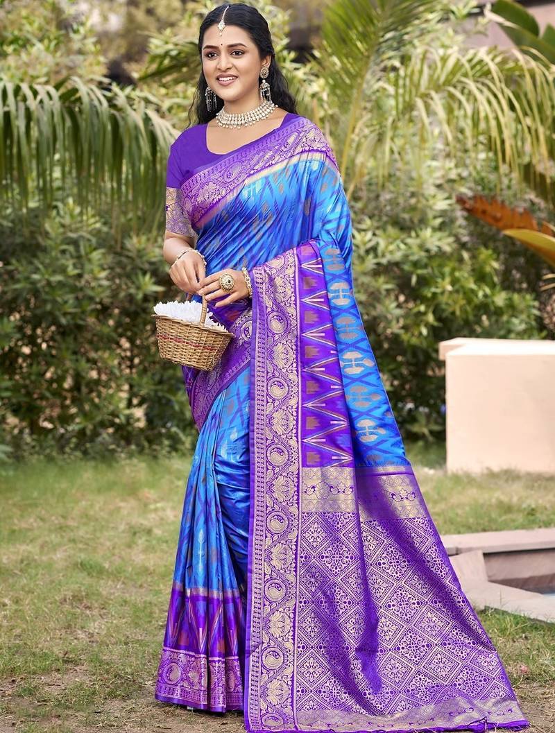 blue silk saree with blouse piece